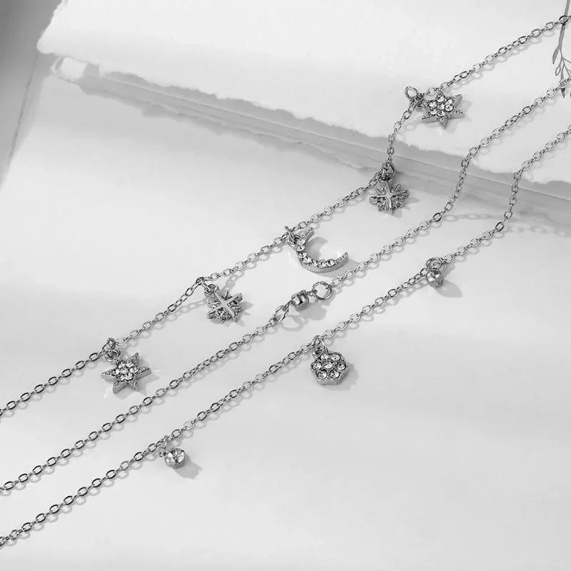 4pcs Set Sexy Fashion Moon and Star Cross Multilayer Anklet for Women Temperament Heart Summer Beach Foot Accessories Jewelry