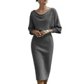 Elegant Women's Dress Cowl Neck Bodycon Work Dress 3/4 Batwing Sleeve Stretch Office Church Pencil Dress Formal Party Outfits