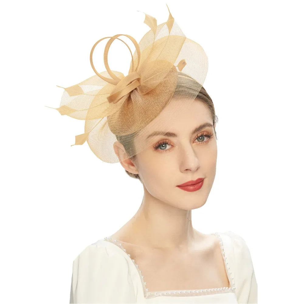 Fashion Feathers Mesh Fascinator Hat Exquisite Sweet Veil Hat Headwear Elegant Hair Hoop Hairbands Dance Show