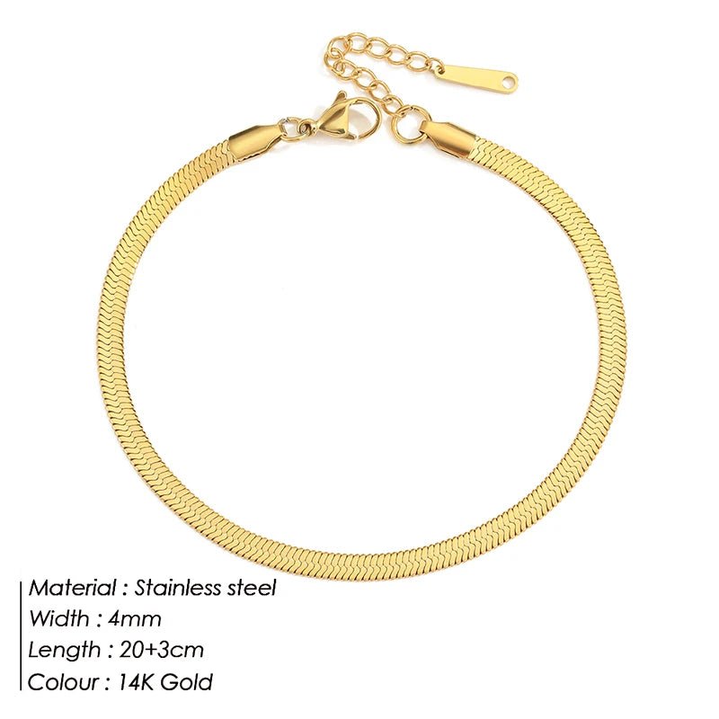 SUNIBI Stainless Steel Snake Chain Anklet for Women Summer Beach Gold Color Anklets Fashion Jewelry Dropshipping Wholesale