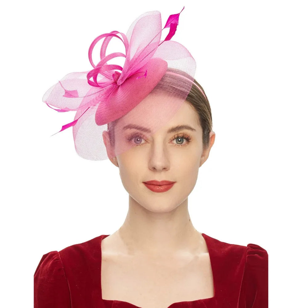Fashion Feathers Mesh Fascinator Hat Exquisite Sweet Veil Hat Headwear Elegant Hair Hoop Hairbands Dance Show