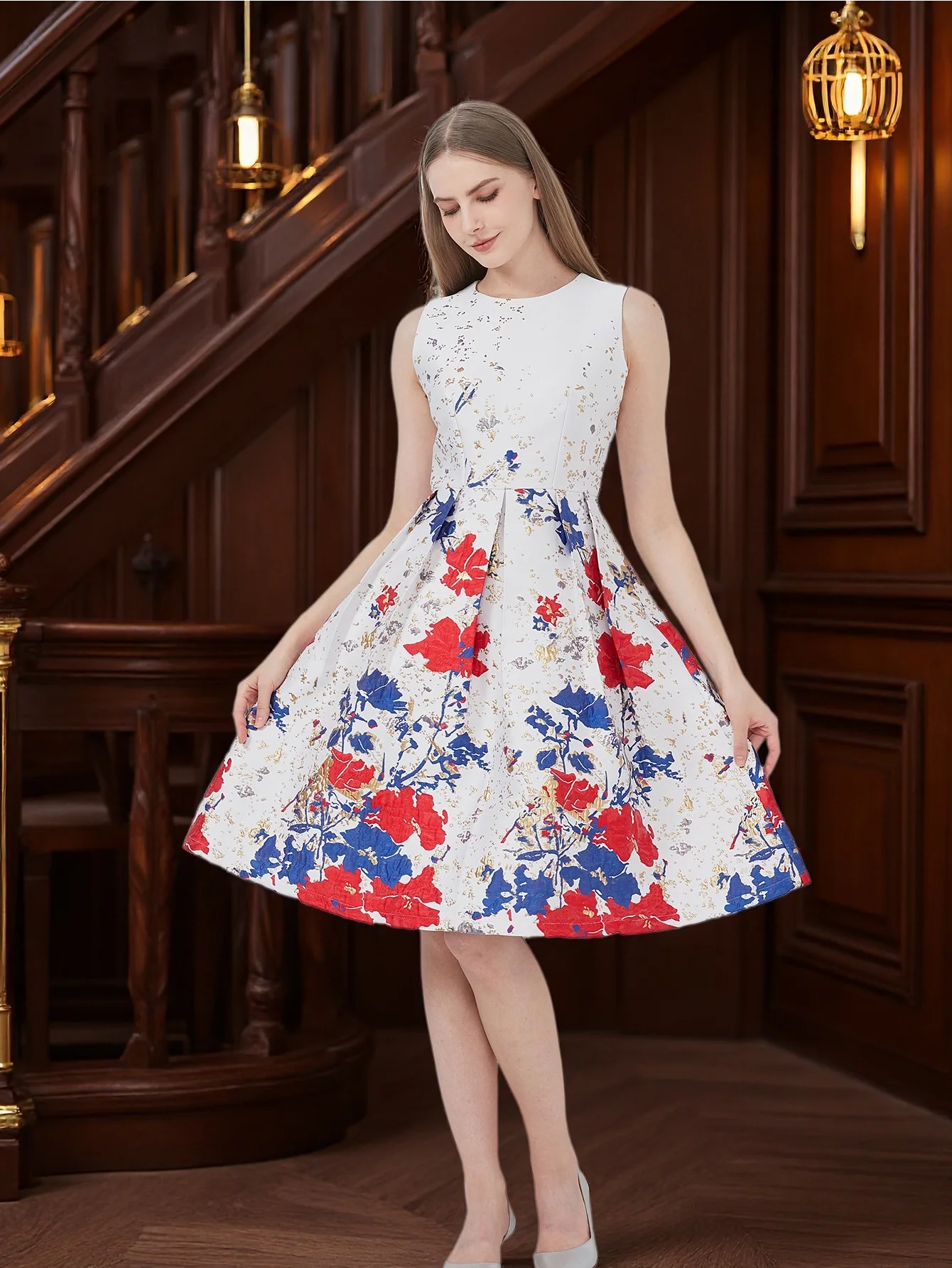 A-Line Jacquard Dress Light Luxury Elegant Commute Date Afternoon Tea Retro Floral Dress