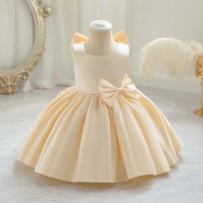 Baby Girls Party Dress Sweet Big Bow Princess Birthday Dresses Children Clothes Flower Girl Elegant Evening Formal Wear Clothing
