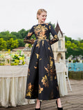 Elegant Female Long Maxi Jacquard Dress Pretty Dresses Women Evening Floral Vintage Ladis Party Fall Winter Clothes