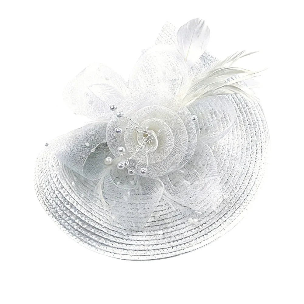 New Mesh Ribbons Fascinator Caps Flower Feather Elegant Hair Drop Fascinator Hat Headwear Women Makeup Prom