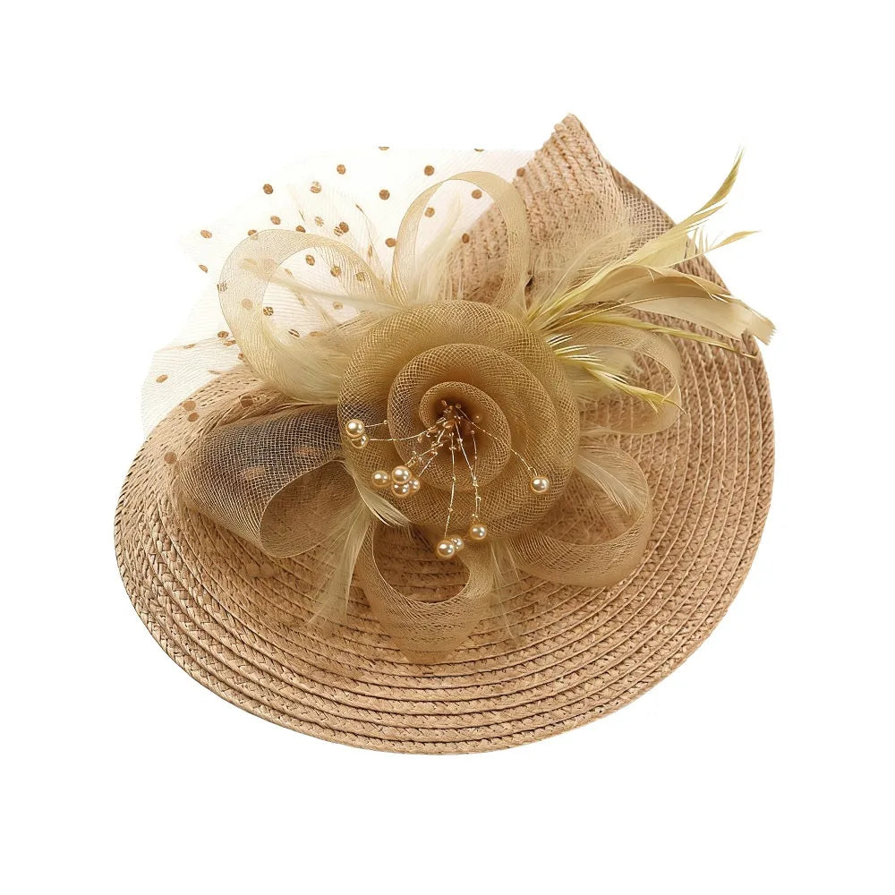 New Mesh Ribbons Fascinator Caps Flower Feather Elegant Hair Drop Fascinator Hat Headwear Women Makeup Prom