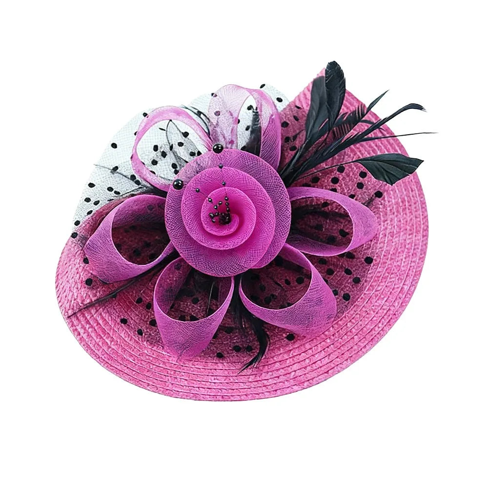 New Mesh Ribbons Fascinator Caps Flower Feather Elegant Hair Drop Fascinator Hat Headwear Women Makeup Prom